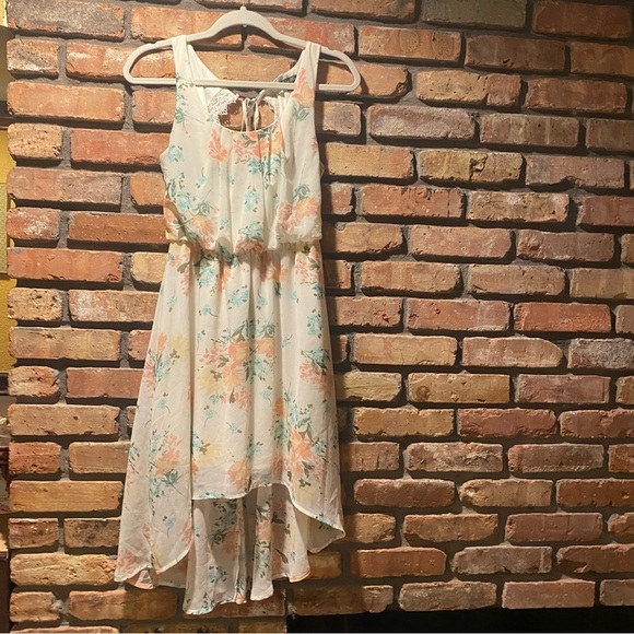Lily Rose Sleeveless Hi-Lo Dress Ivory w/Coral Flowers Sz S - Picture 2 of 7